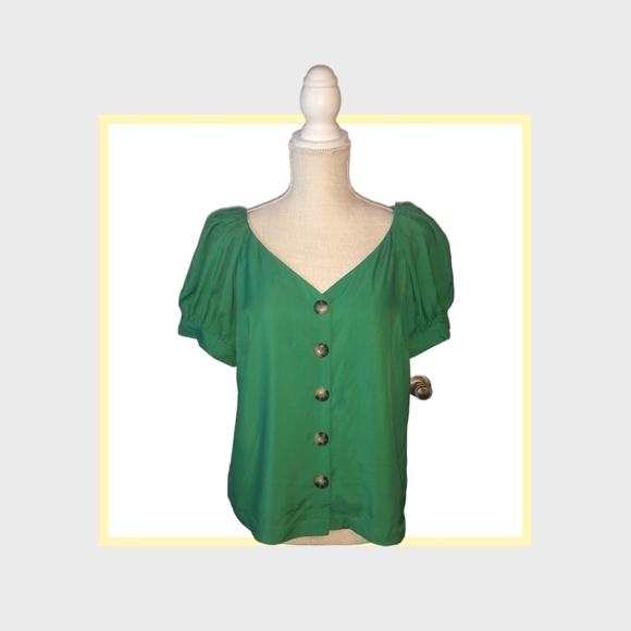 Ann Taylor Tops - Ann Taylor Green puff sleeve blouse large